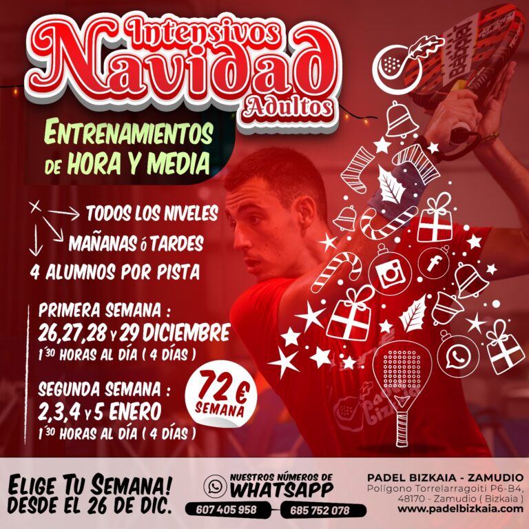 🎾ADULTOS : ENTRENAMIENTOS INTENSIVOS DE NAVIDAD 2023 1´30H/DÍA (4 DÍAS)🎾